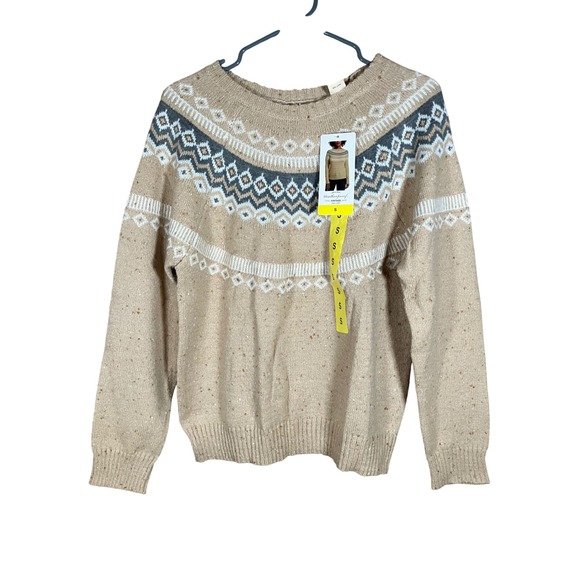 Original Weatherproof Vintage Fair Isle Sweater Tan Cream Gray Womens Small NWT - Picture 1 of 8